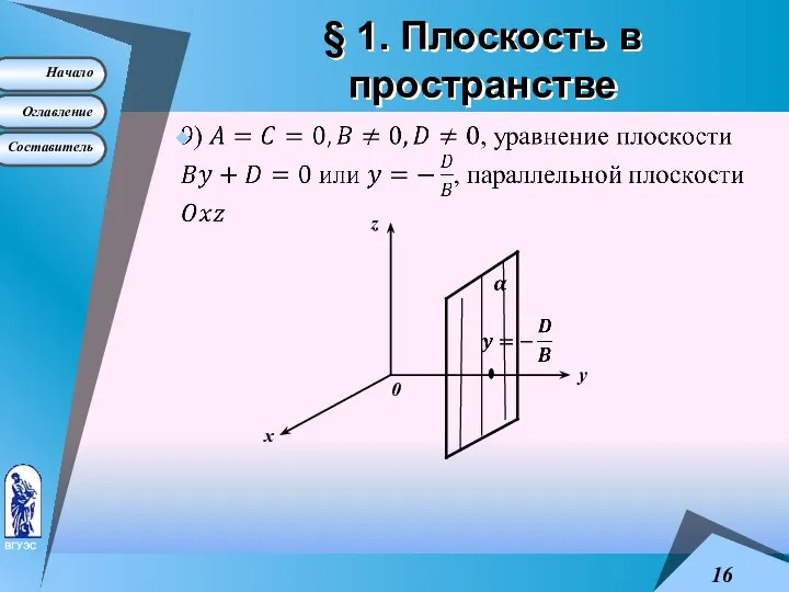 § 1. Плоскость в пространстве х у z 0