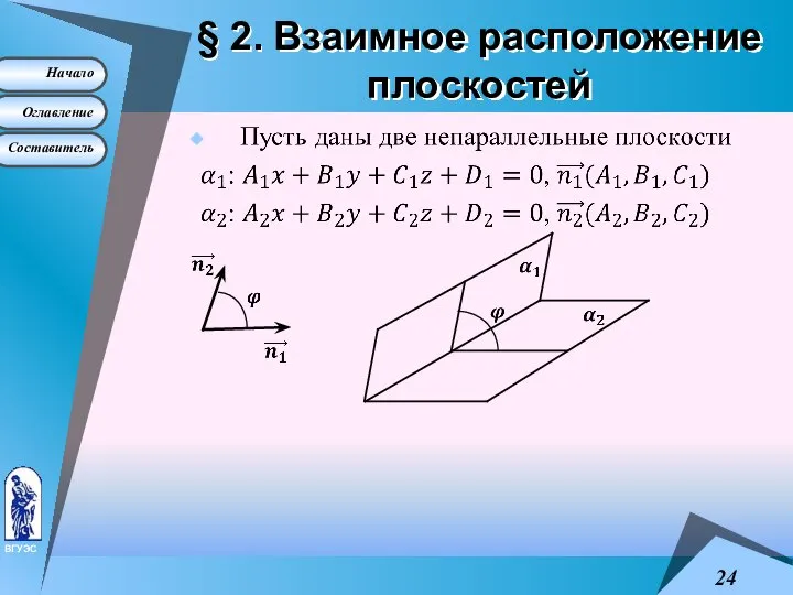 § 2. Взаимное расположение плоскостей