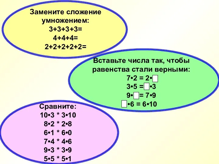 Вставьте числа так, чтобы равенства стали верными: 7•2 = 2• .