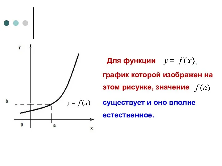 Для функции график которой изображен на этом рисунке, значение , существует и оно вполне естественное.