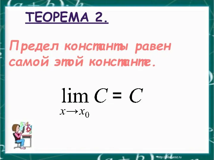 ТЕОРЕМА 2. Предел константы равен самой этой константе.