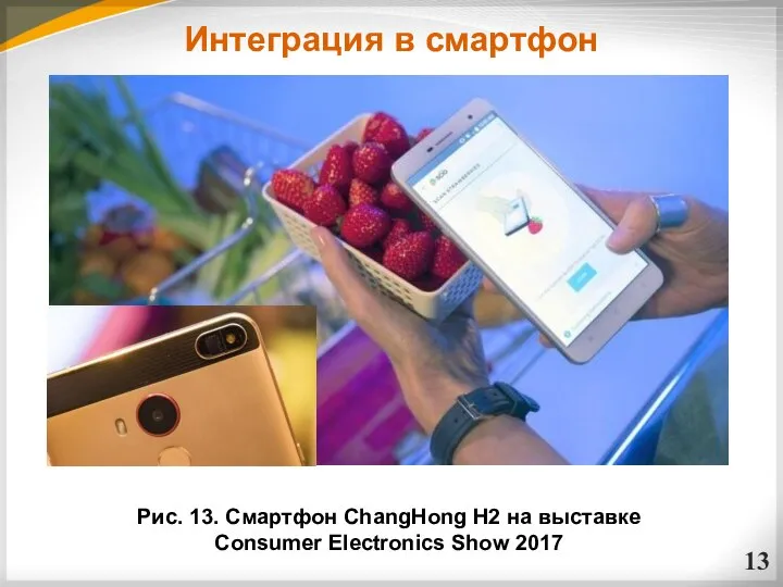 Интеграция в смартфон Рис. 13. Смартфон ChangHong H2 на выставке Consumer Electronics Show 2017