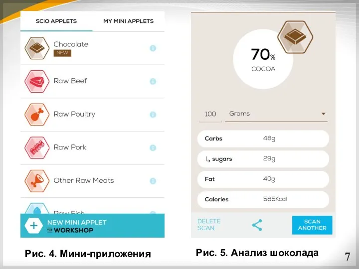 Рис. 4. Мини-приложения Рис. 5. Анализ шоколада