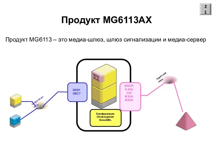Продукт MG6113AX Пакетная сеть Цифровая сеть DSS1 ОКС7 MGCP, H.248, IUA