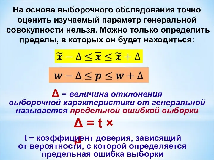 На основе выборочного обследования точно оценить изучаемый параметр генеральной совокупности нельзя.