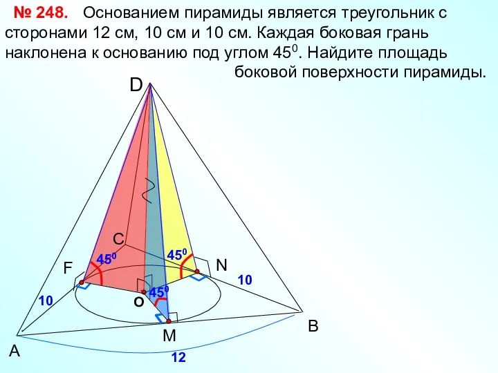 А В С D Основанием пирамиды является треугольник с сторонами 12