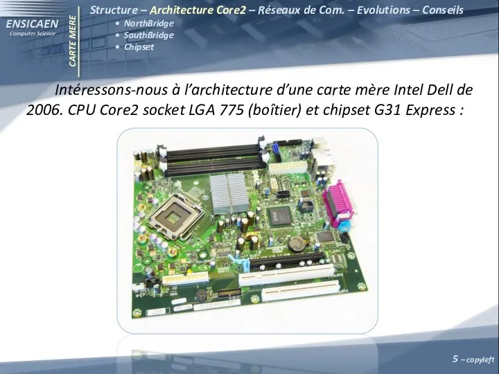 CARTE MERE Intéressons-nous à l’architecture d’une carte mère Intel Dell de