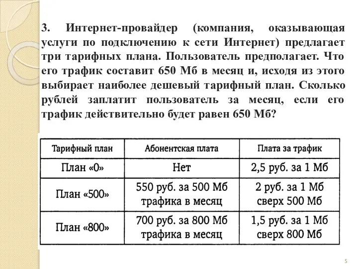 3. Интернет-провайдер (компания, оказывающая услуги по подключению к сети Интернет) предлагает