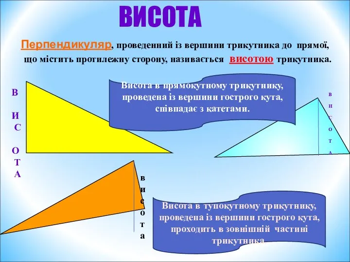 В И С О Т А висота Висота в тупокутному трикутнику,