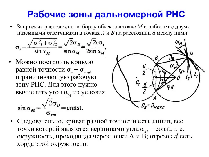 Рабочие зоны дальномерной РНС Запросчик расположен на борту объекта в точке