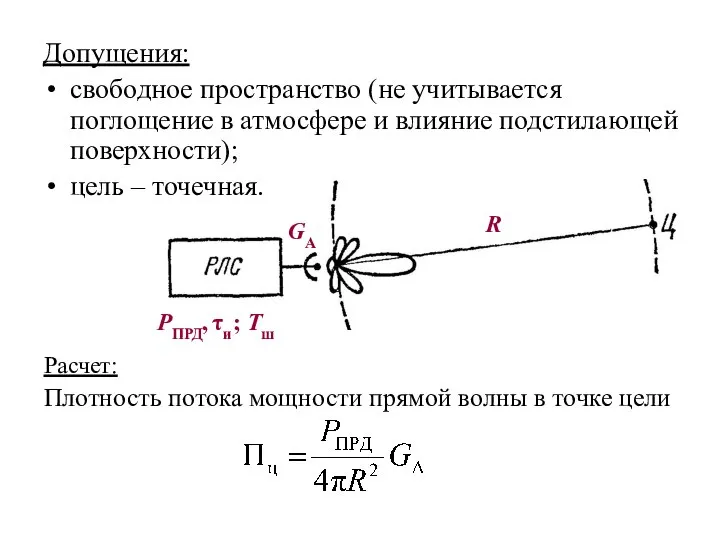 PПРД, τи; Tш GА R Расчет: Плотность потока мощности прямой волны