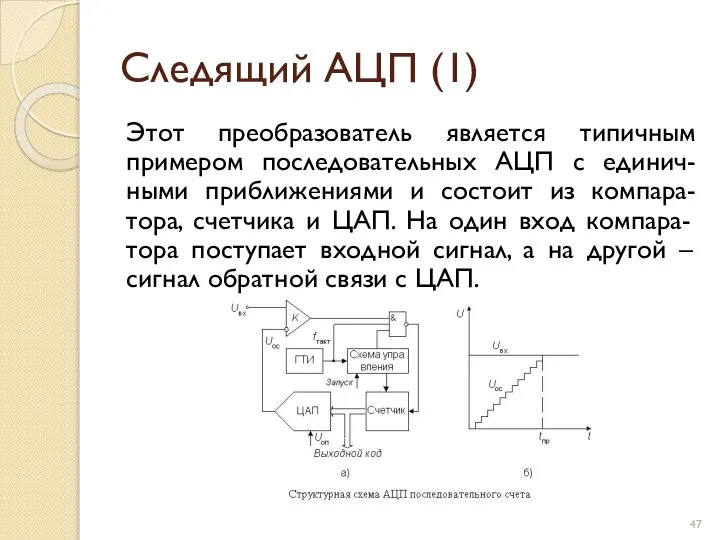 Следящий АЦП (1) Этот преобразователь является типичным примером последовательных АЦП с