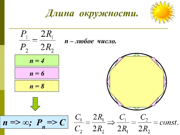 Длина окружности. п – любое число. п = 4 п =