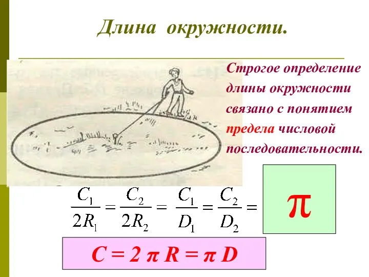 Длина окружности. Строгое определение длины окружности связано с понятием предела числовой