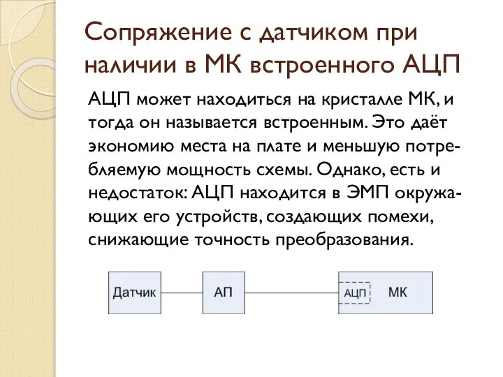 Сопряжение с датчиком при наличии в МК встроенного АЦП АЦП может