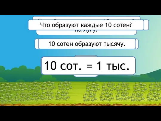 Сколько кузнечиков вы видите на лугу? Что образуют каждые 10 единиц?