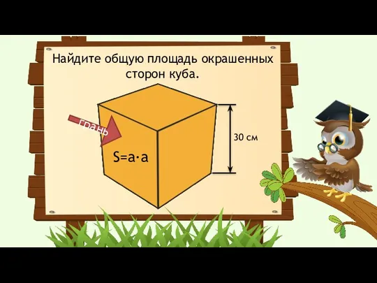 30 см грань S=a·a Найдите общую площадь окрашенных сторон куба.
