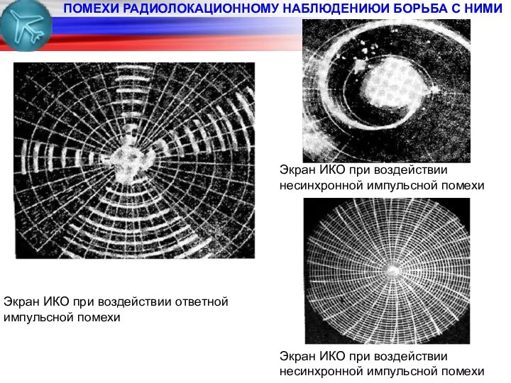 ПОМЕХИ РАДИОЛОКАЦИОННОМУ НАБЛЮДЕНИЮИ БОРЬБА С НИМИ Экран ИКО при воздействии ответной