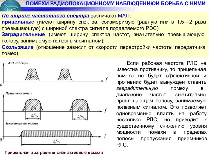 ПОМЕХИ РАДИОЛОКАЦИОННОМУ НАБЛЮДЕНИЮИ БОРЬБА С НИМИ По ширине частотного спектра различают