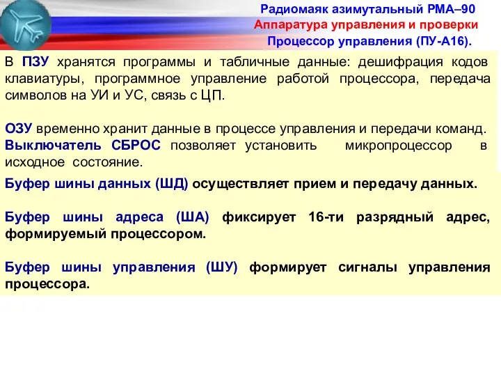 Радиомаяк азимутальный РМА–90 Аппаратура управления и проверки Процессор управления (ПУ-А16). В