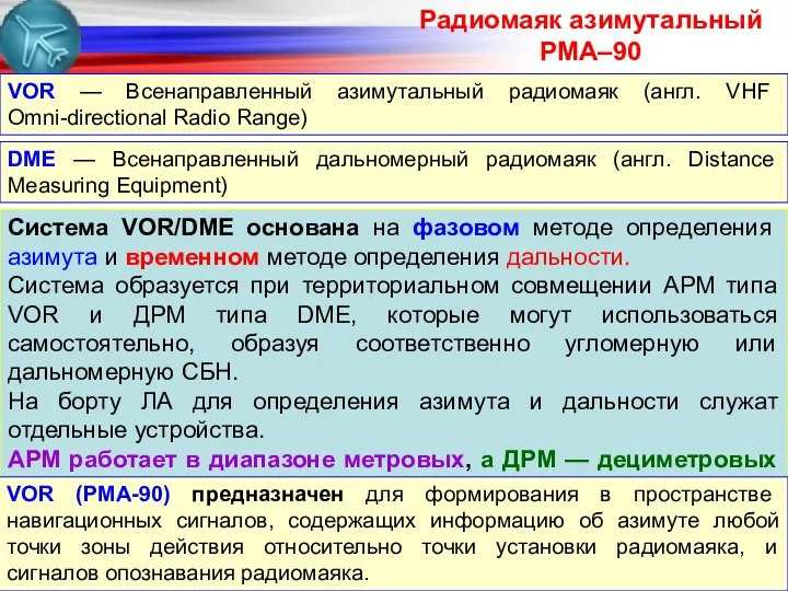 Система VOR/DME основана на фазовом методе определения азимута и временном методе