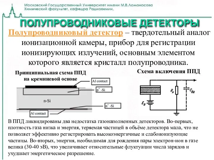 ПОЛУПРОВОДНИКОВЫЕ ДЕТЕКТОРЫ Полупроводниковый детектор – твердотельный аналог ионизационной камеры, прибор для