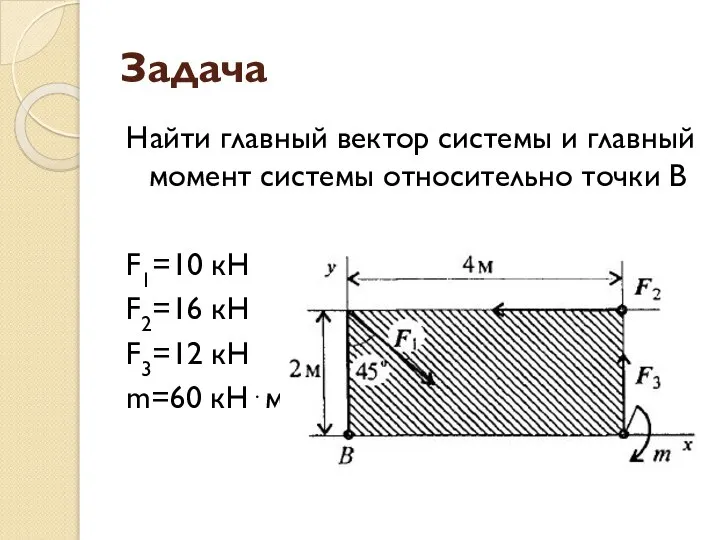 Задача Найти главный вектор системы и главный момент системы относительно точки