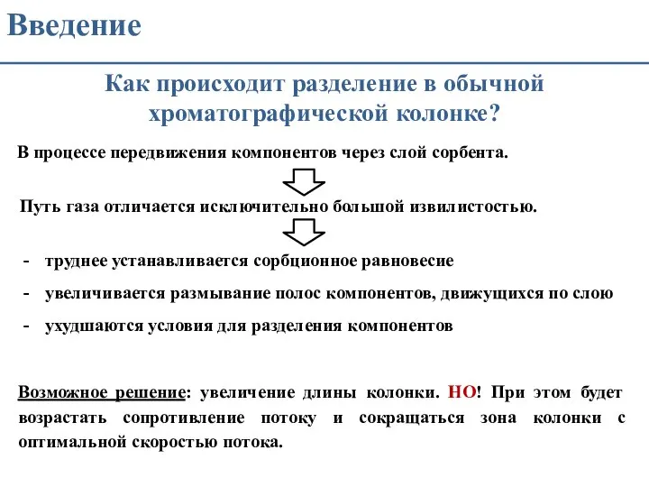 Введение Как происходит разделение в обычной хроматографической колонке? В процессе передвижения