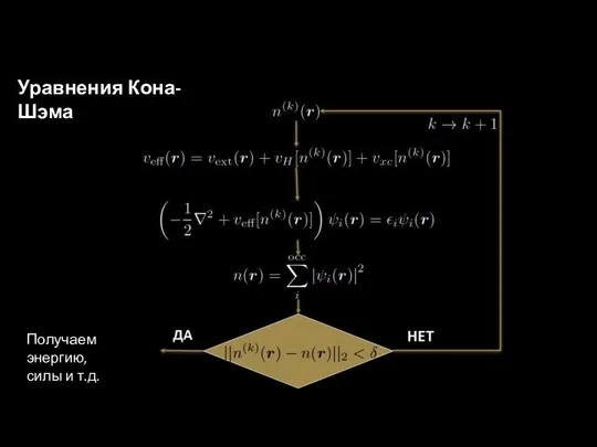 Получаем энергию, силы и т.д. Уравнения Кона-Шэма