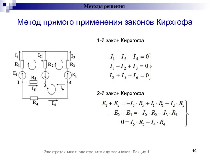 Методы решения Электротехника и электроника для заочников. Лекция 1 Метод прямого