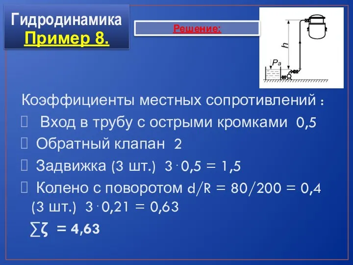 Коэффициенты местных сопротивлений : Вход в трубу с острыми кромками 0,5