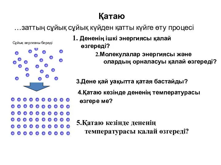 …заттың сұйық сұйық күйден қатты күйге өту процесі Сұйық эергияны береді