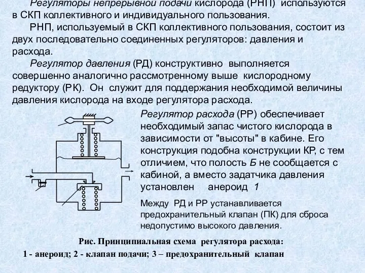 Регуляторы непрерывной подачи кислорода (РНП) используются в СКП коллективного и индивидуального