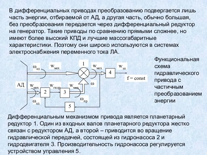 В дифференциальных приводах преобразованию подвергается лишь часть энергии, отбираемой от АД,