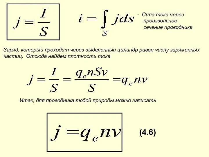 Заряд, который проходит через выделенный цилиндр равен числу заряженных частиц. Отсюда