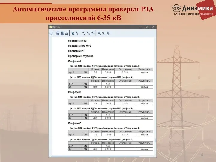 Автоматические программы проверки РЗА присоединений 6-35 кВ