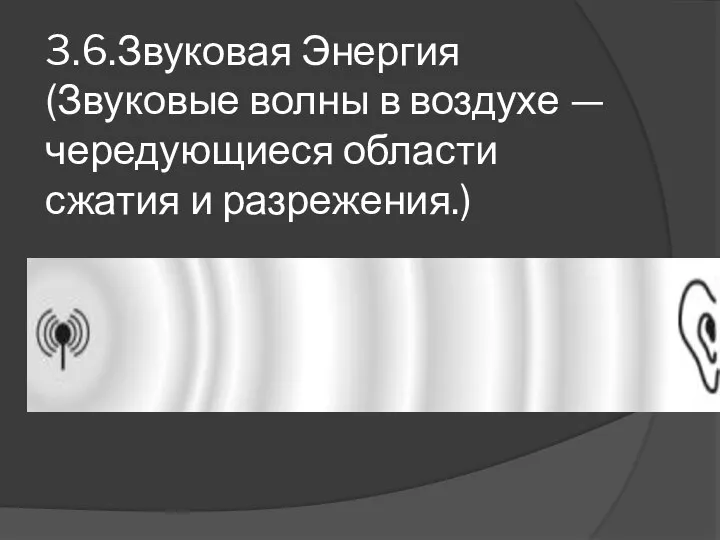 3.6.Звуковая Энергия (Звуковые волны в воздухе — чередующиеся области сжатия и разрежения.)