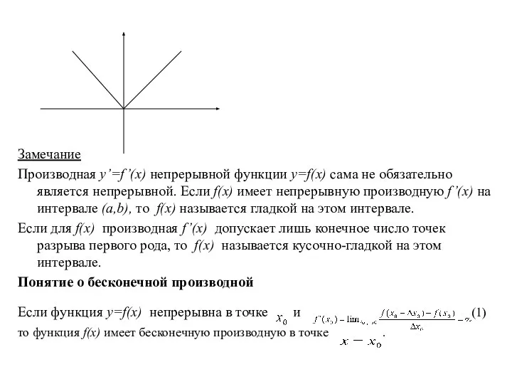 Замечание Производная y’=f’(x) непрерывной функции y=f(x) сама не обязательно является непрерывной.