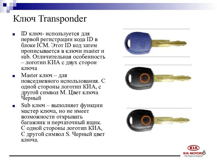 Ключ Transponder ID ключ- используется для первой регистрации кода ID в