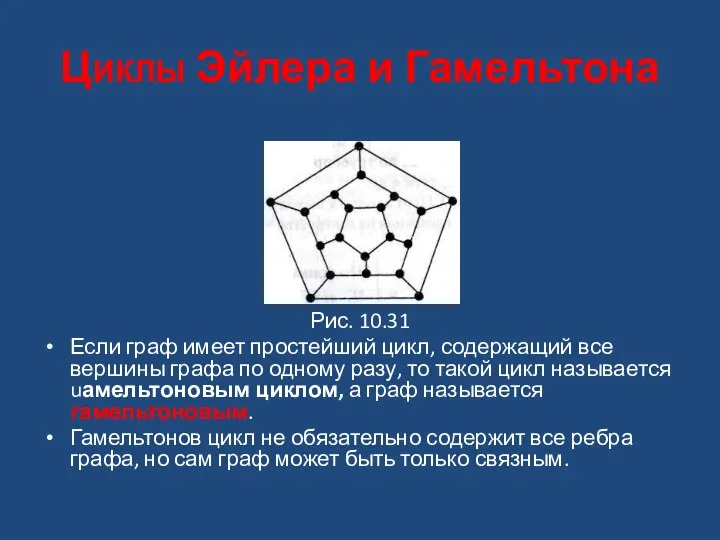 Циклы Эйлера и Гамельтона Рис. 10.31 Если граф имеет простейший цикл,