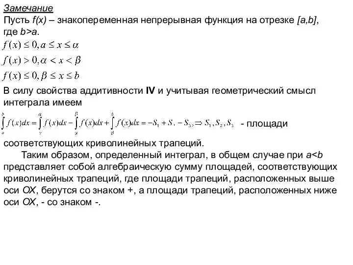 Замечание Пусть f(x) – знакопеременная непрерывная функция на отрезке [a,b], где