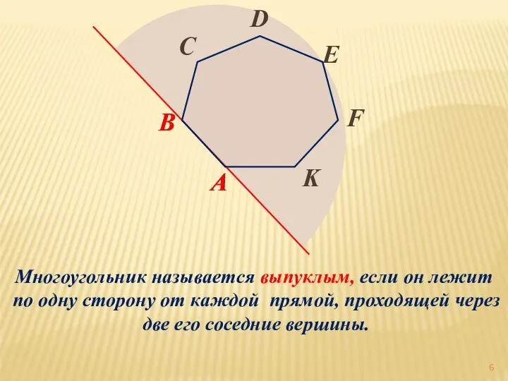 Многоугольник называется выпуклым, если он лежит по одну сторону от каждой