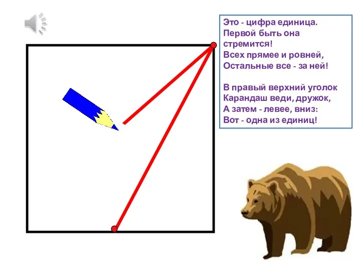 Это - цифра единица. Первой быть она стремится! Всех прямее и