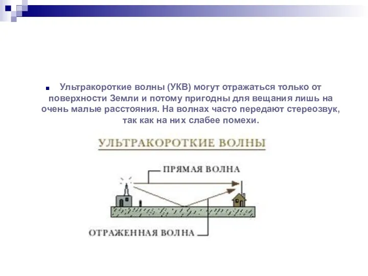 Ультракороткие волны (УКВ) могут отражаться только от поверхности Земли и потому