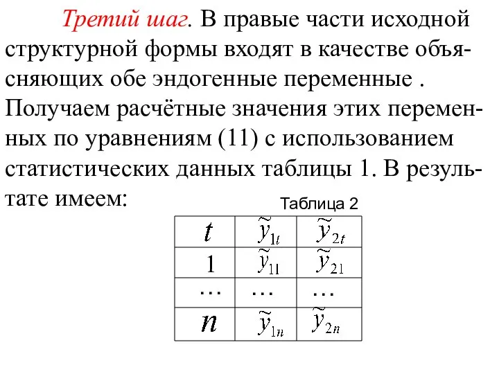 Третий шаг. В правые части исходной структурной формы входят в качестве