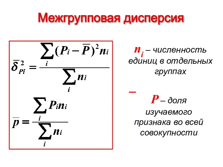 Межгрупповая дисперсия ni – численность единиц в отдельных группах