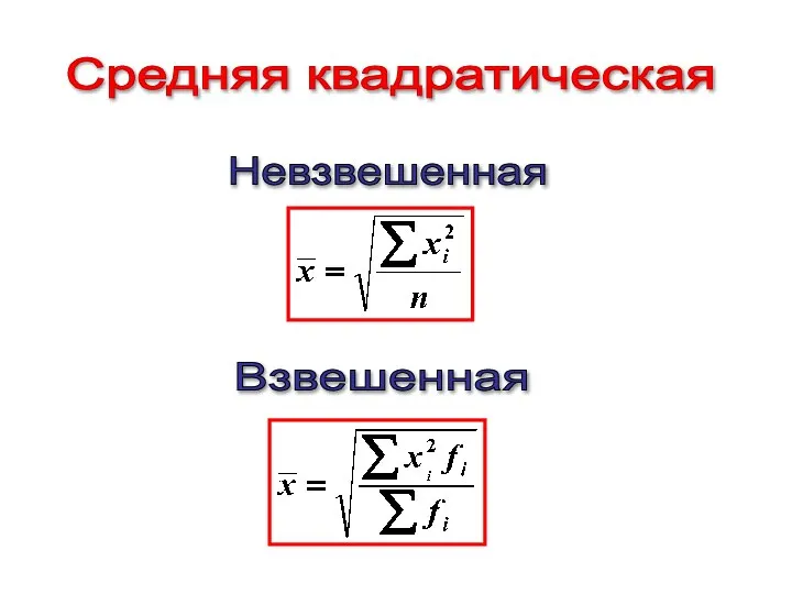 Средняя квадратическая Невзвешенная Взвешенная