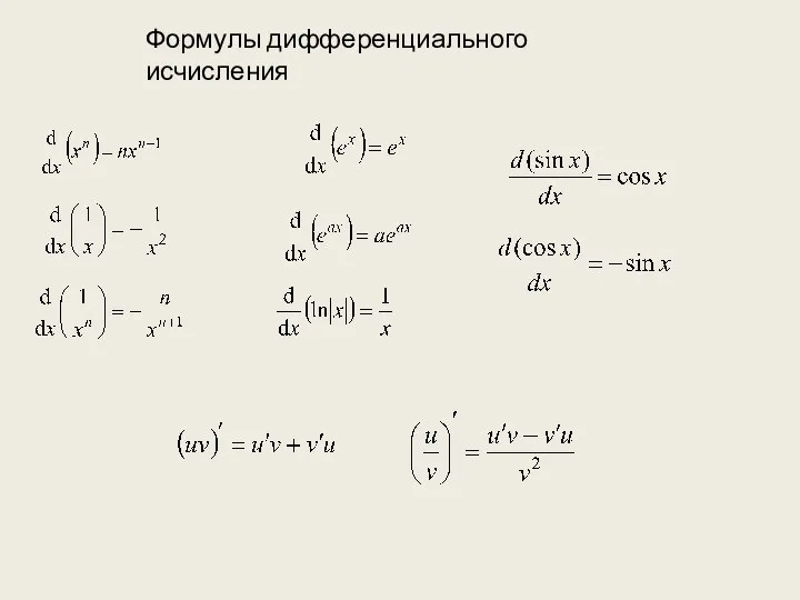 Формулы дифференциального исчисления