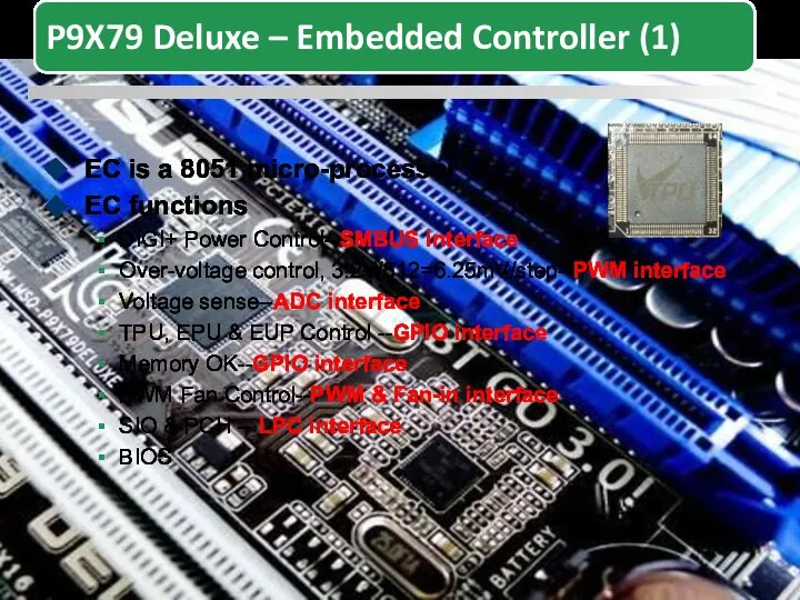 EC is a 8051 micro-processor EC functions DIGI+ Power Control--SMBUS interface