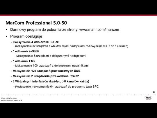 MarCom Professional 5.0-50 Darmowy program do pobrania ze strony: www.mahr.com/marcom Program